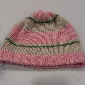Pink Green and Beige Striped Beanie from American Eagle Outfitters